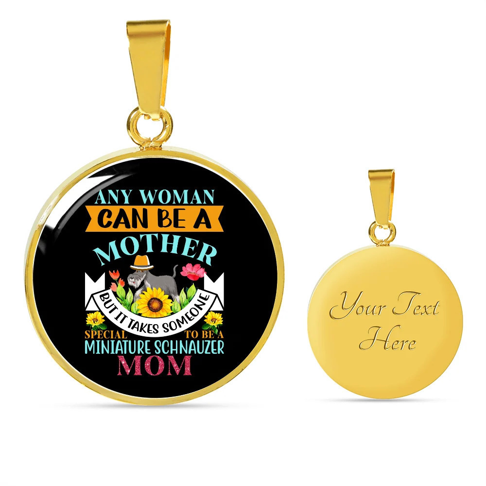 Miniature Schnauzer Mom Personalized Engraved Gold Circle Necklace Custom Name